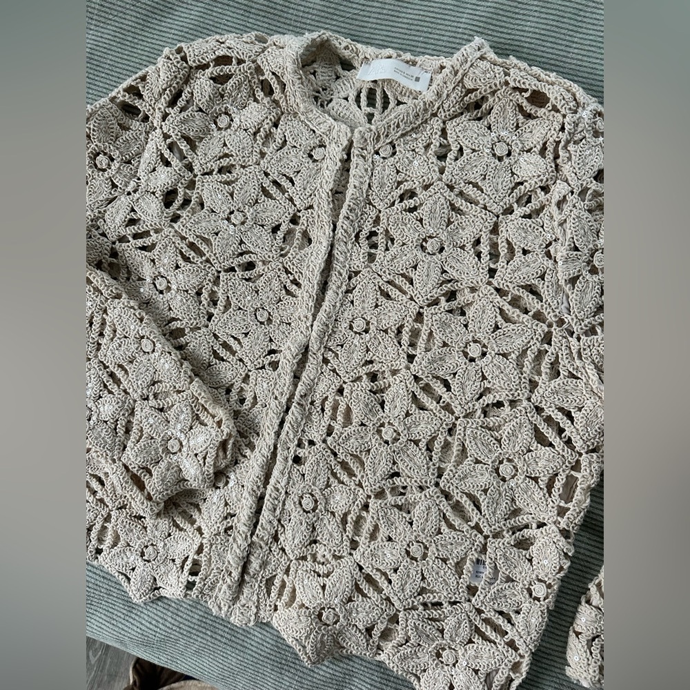 ZARA NWOT SEQUIN MACRAMÉ JACKET